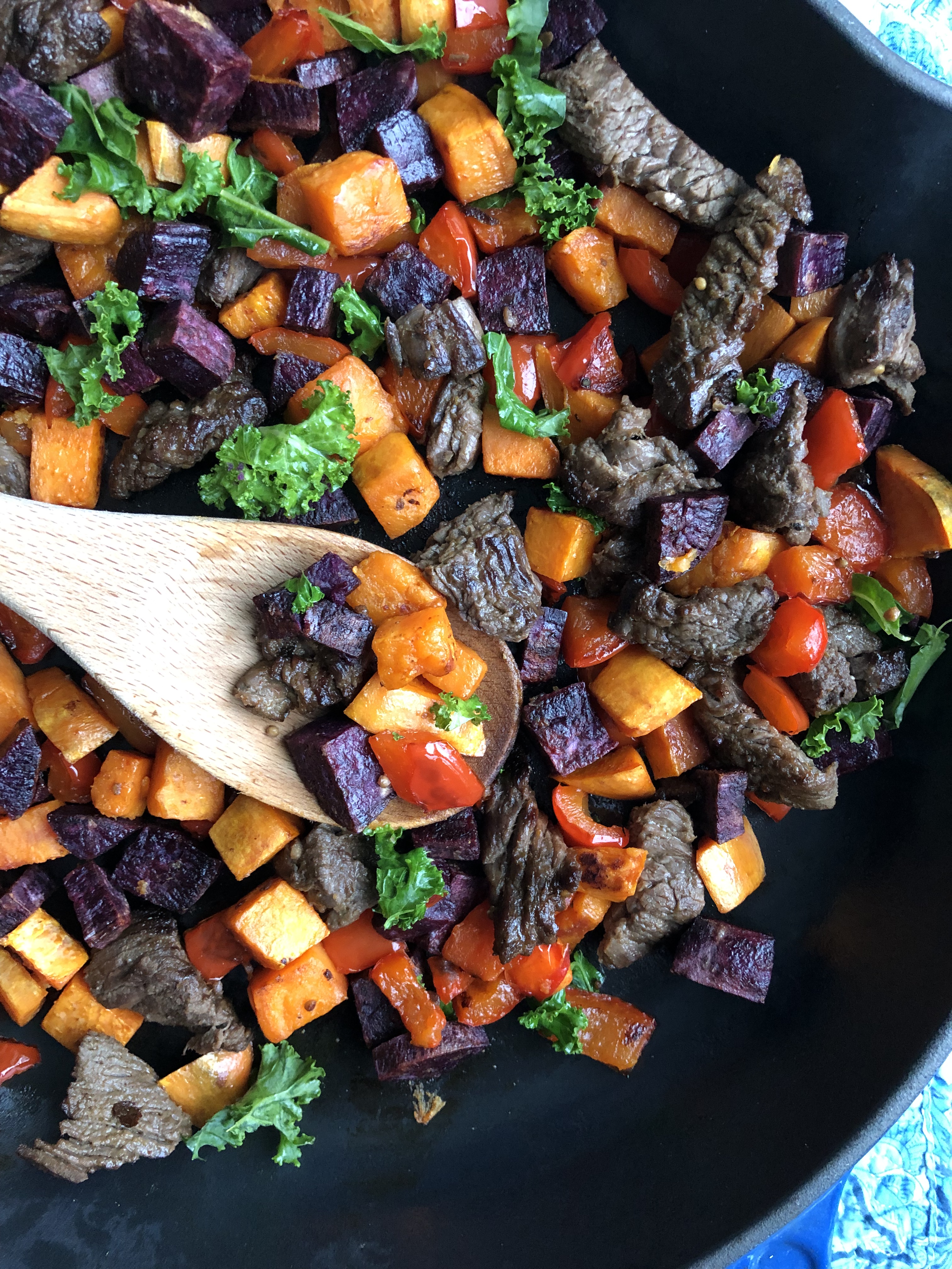 Steak and Sweet Potato Skillet with Peppers - The Roasted Root